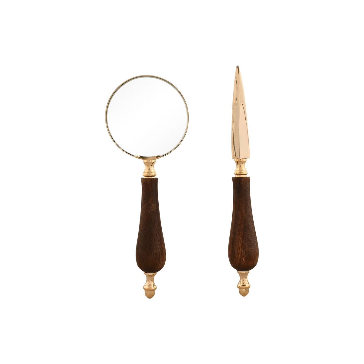 Magnifying glass Home ESPRIT Brass Mango wood 25 x 7 x 11 cm